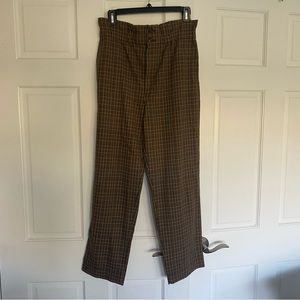 Madewell brown plaid trousers with pleated waist